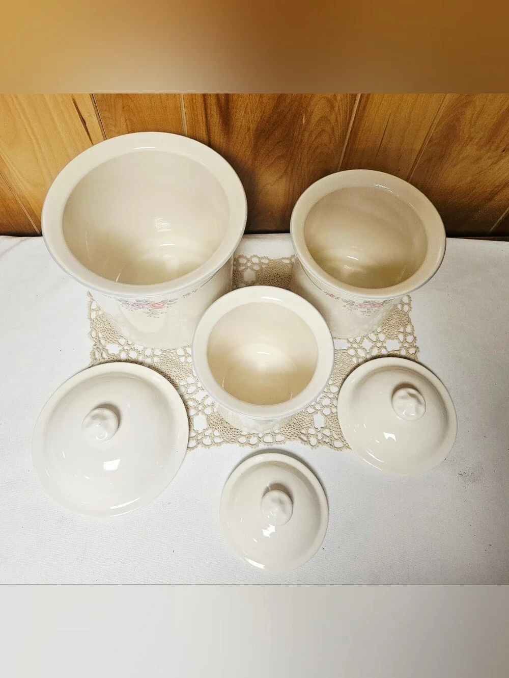 Pfaltzgraff Trousseau 3 Piece Canister Set W/ Lids Vintage USA Floral Stoneware